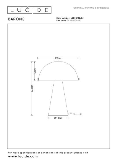 Lucide BARONE - Table lamp - Ø 23 cm - 1xE27 - Orange - Vibes